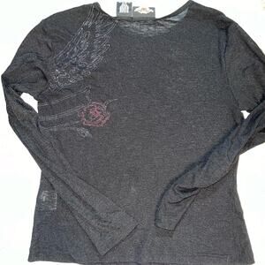 Vintage Women's Harley Davidson Mesh Long Sleeve embellished eagle and rose Med